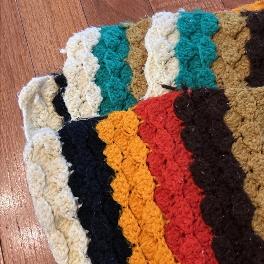 Vintage Hand Made‎ Crochet Afghan Colorful Striped Throw 70-80's Granny 82